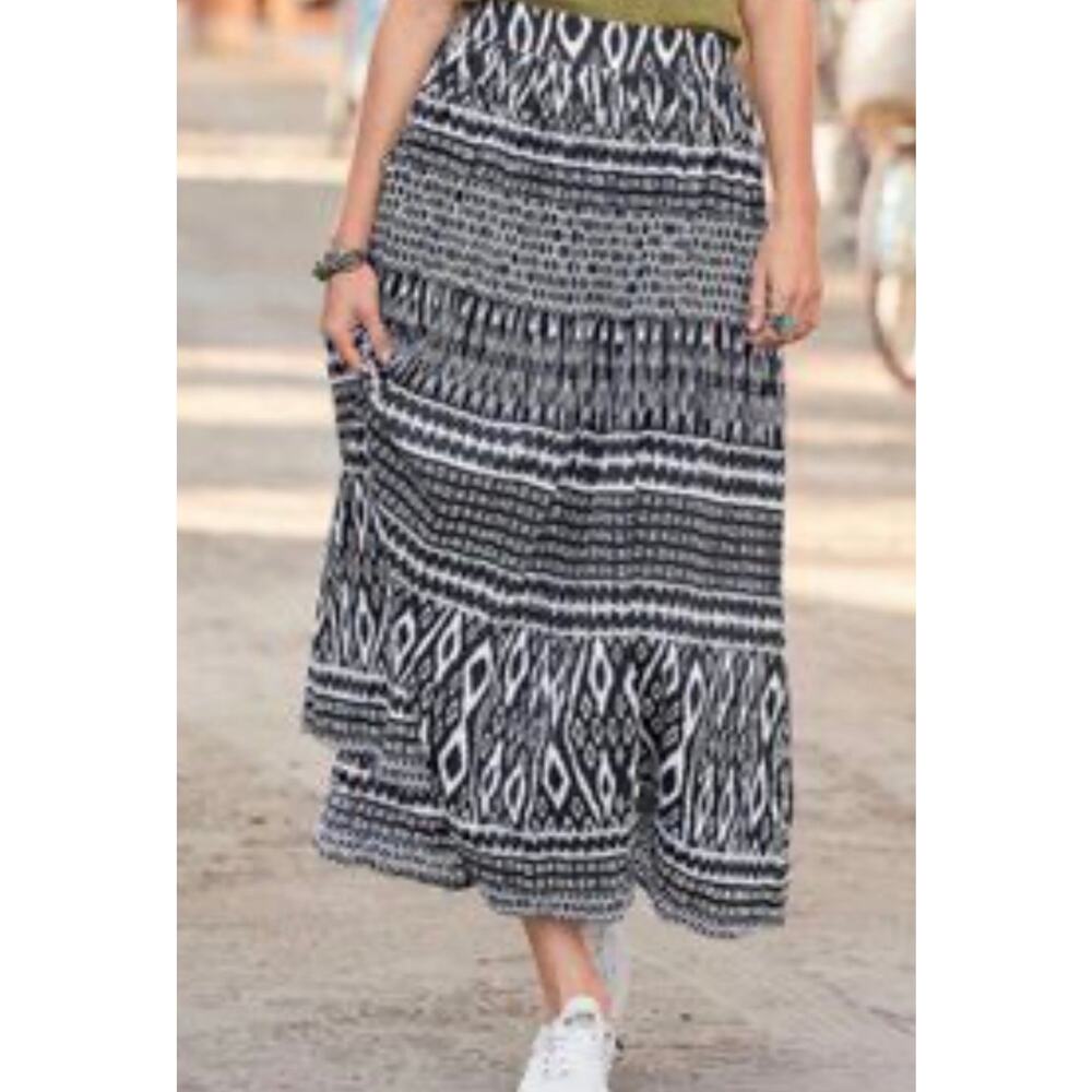 Sundance Black White Maxi Skirt Pockets Lined Cotton XXL Bohemian Resort Chic - Picture 3 of 9